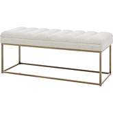 Darius Bench in Channel Tufted Cream Fabric & Brushed Gold